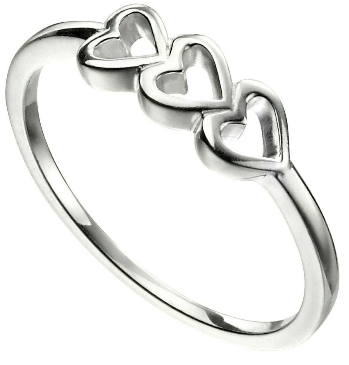 Sterling Silver Triple Heart Ring 925 Hallmarked Size K - S British Made