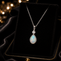 Teardrop Opal Necklace Solid Sterling Silver 925 Hallmarked British Made