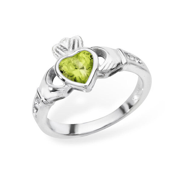 Sterling Silver Peridot Ring Claddagh August Stone 925 Hallmarked Size J - R