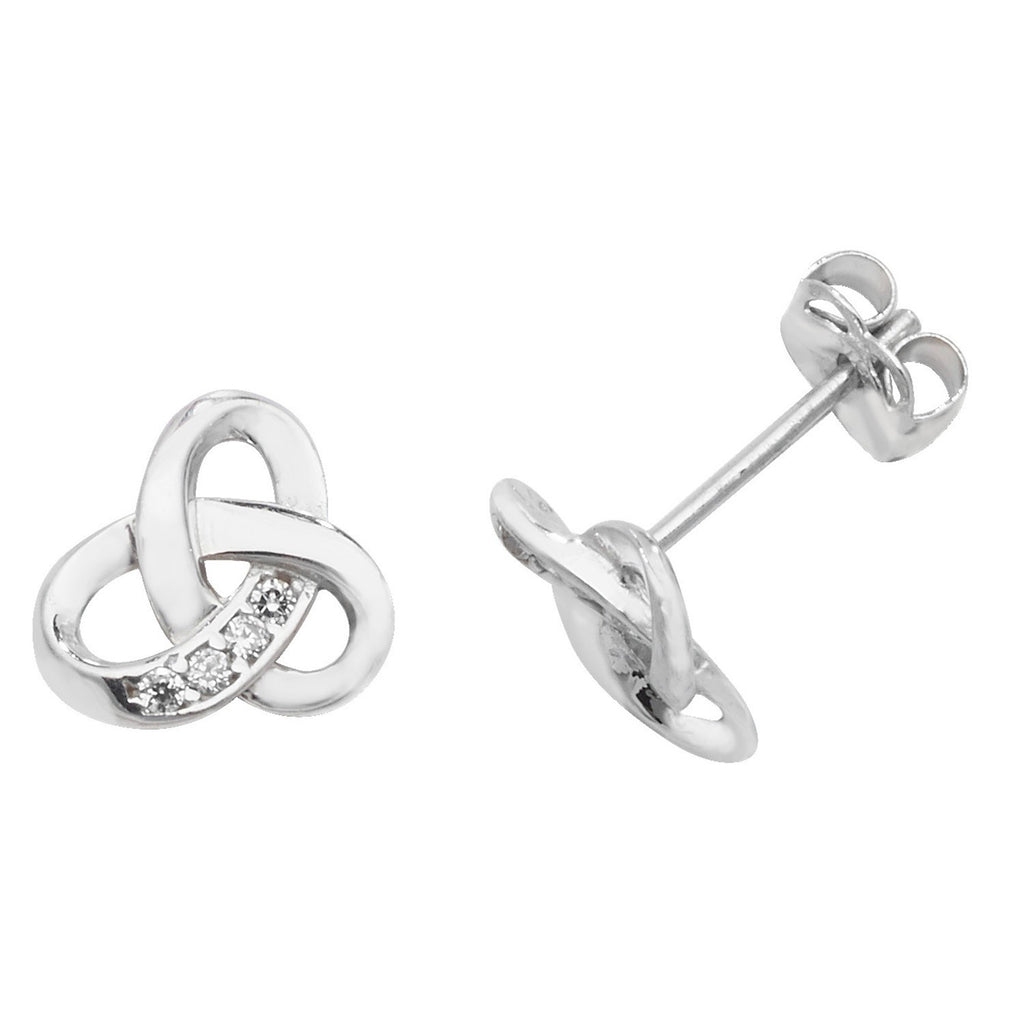 4 Stone Infinity Stud Earrings 9ct White Gold 375 Hallmarked Brand New Boxed