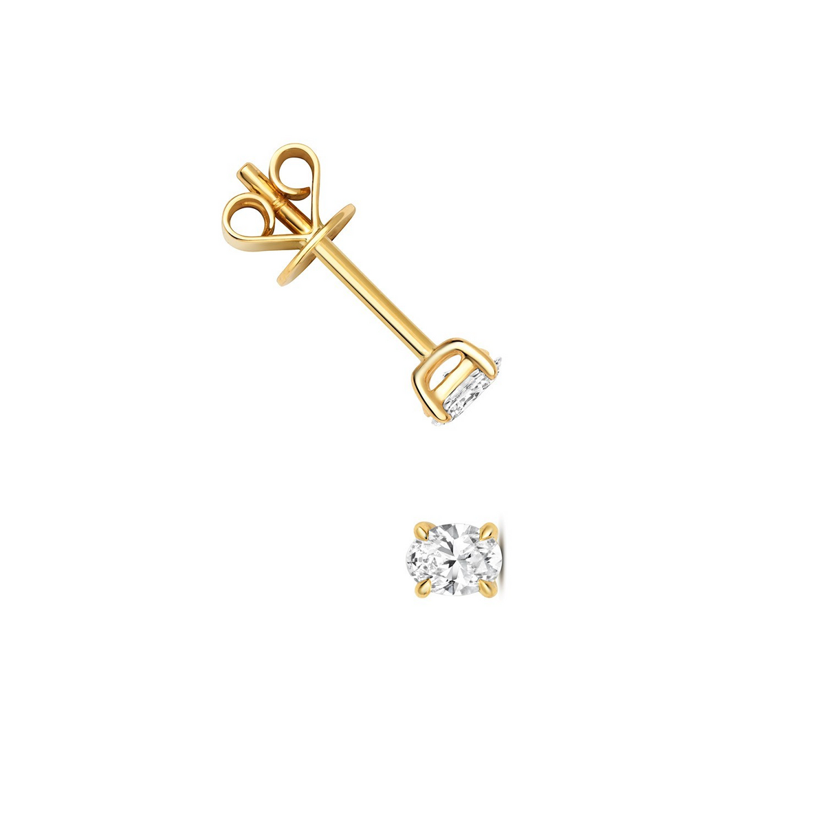 1 Natural Diamond Oval Stud Earrings 18ct Yellow Gold Hallmarked British Made
