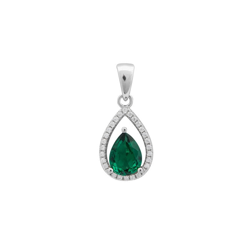 Silver Emerald Teardrop Pendant 925 Hallmarked British Made All Chain Lengths