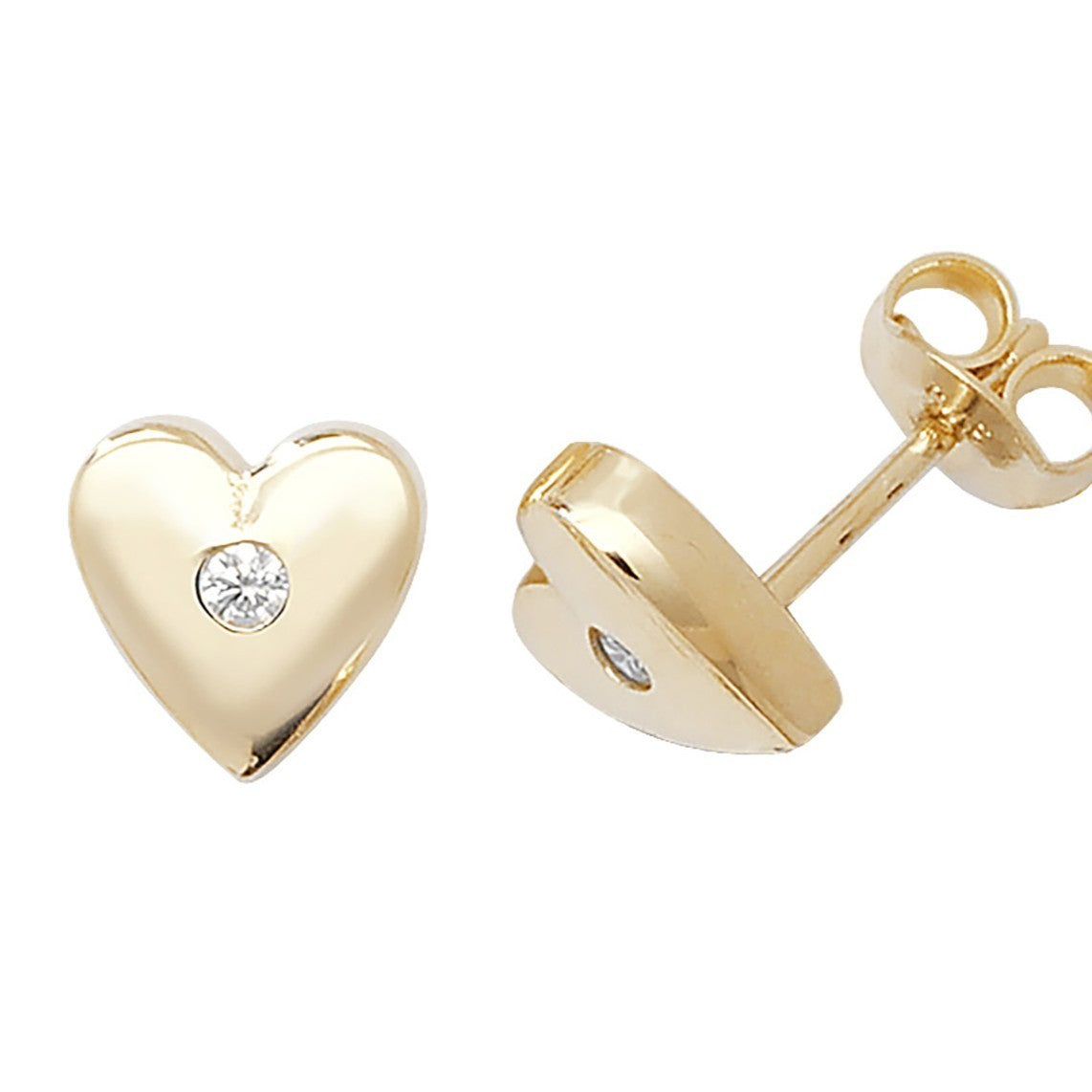 Chunky Flush Heart Stud Earrings 9ct Yellow Gold 375 Hallmarked Brand New Boxed