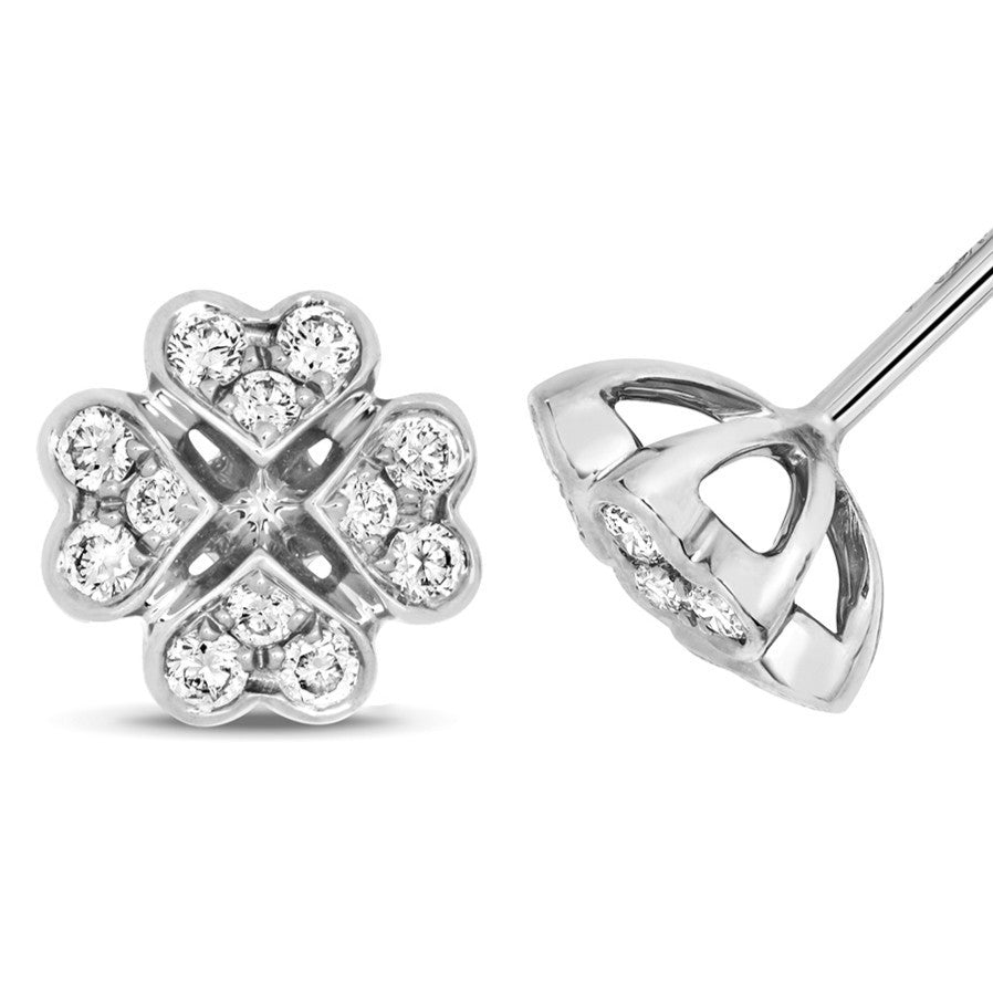 12 Natural Diamond Clover Stud Earrings 18ct White Gold Hallmarked British Made
