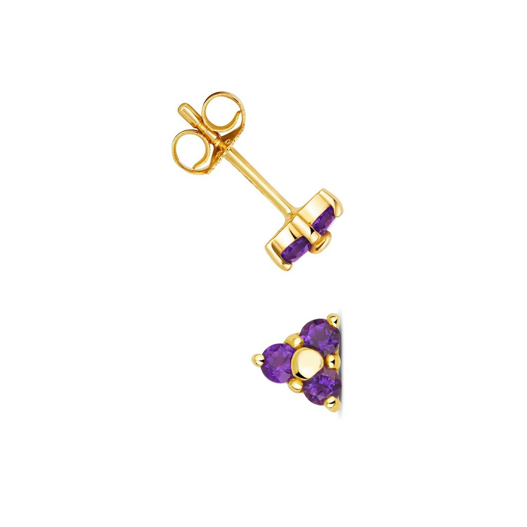 Yellow Gold 3 Stone Amethyst Earrings 9ct 375 Hallmarked New Boxed British Made