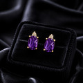Natural Oval Amethyst Diamond Stud Earrings 9ct Yellow Gold 375 Hallmarked