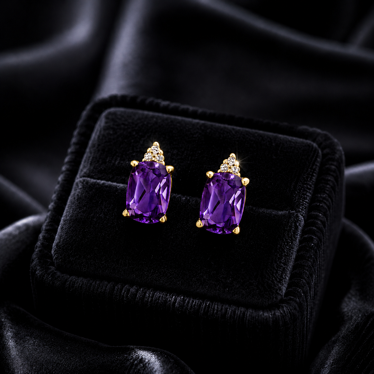 Natural Oval Amethyst Diamond Stud Earrings 9ct Yellow Gold 375 Hallmarked
