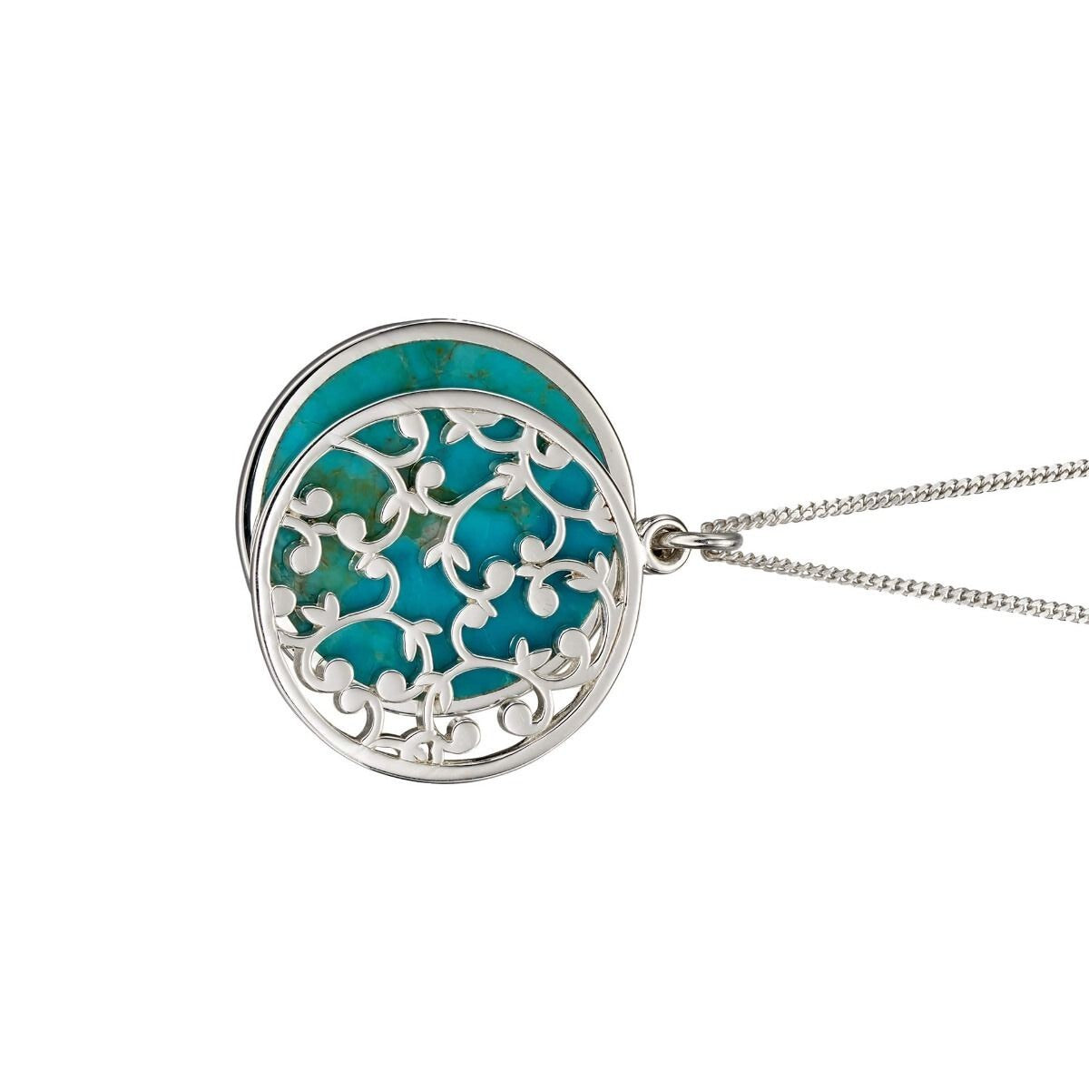 Turquoise 2 Piece Ornate Pendant Sterling Silver 925 Hallmark All Chain Lengths