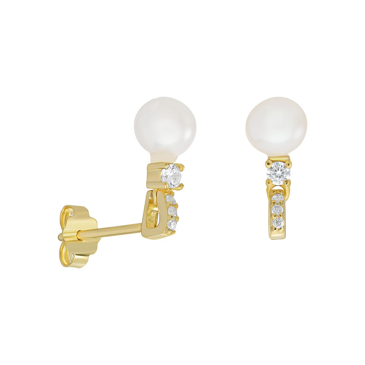 5 Stone Pearl Drop Earrings 9ct Yellow Gold Plated Hallmarked British Made