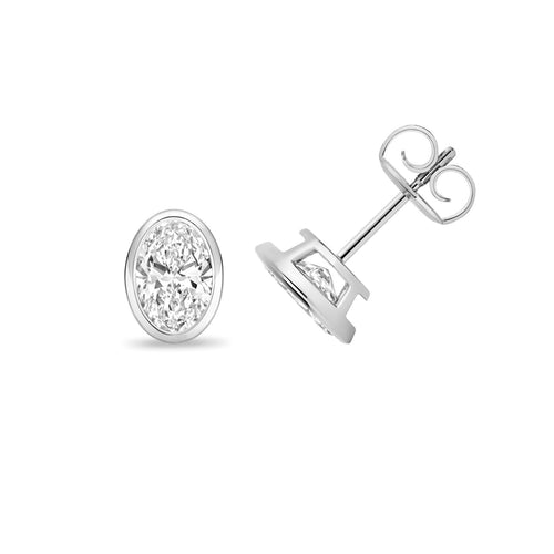 1 Lab Grown Diamond Oval Stud Earrings 18ct White Gold Hallmarked British Made