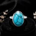 Flush Oval Turquoise Ring Sterling Silver 925 Hallmarked British Made Size K - T