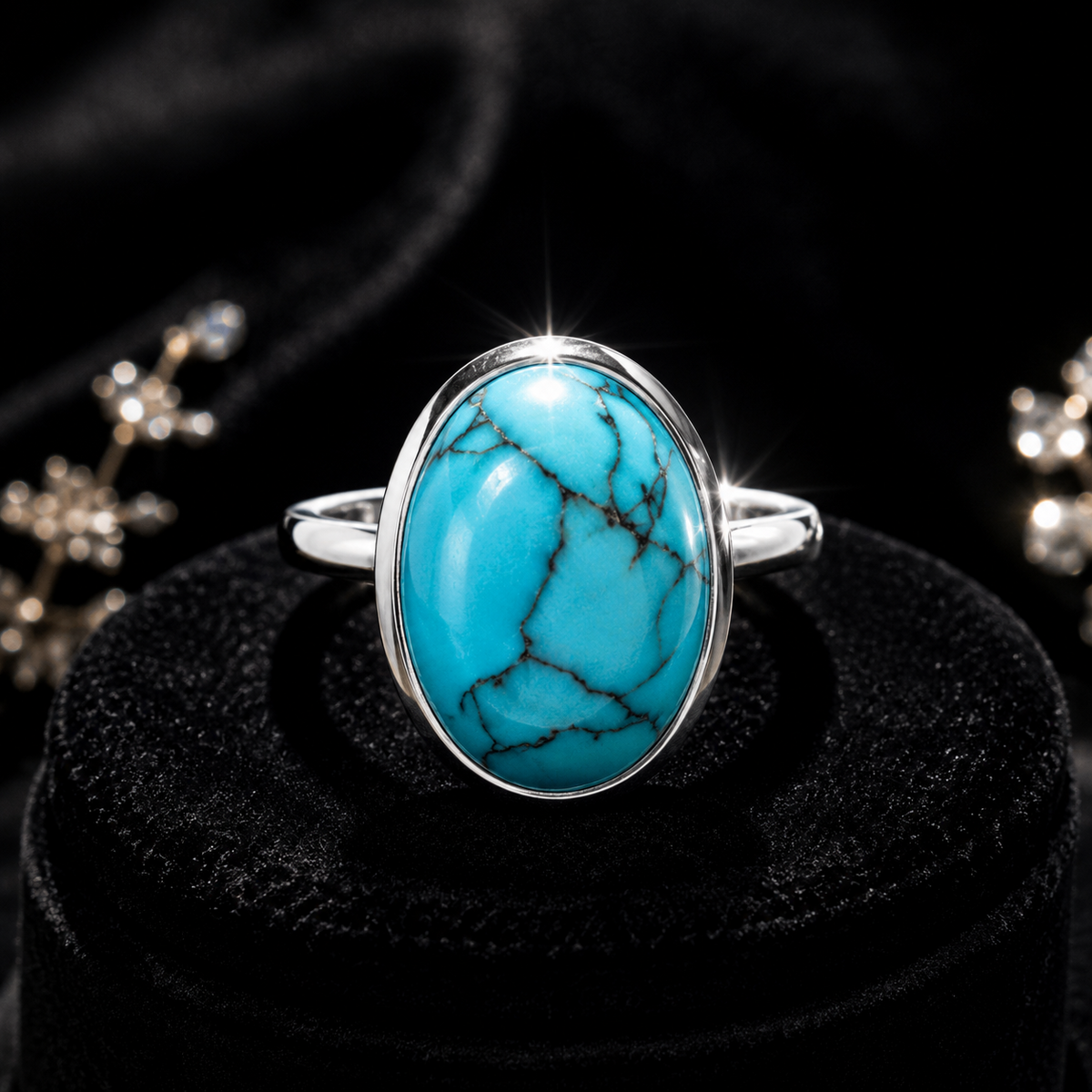 Flush Oval Turquoise Ring Sterling Silver 925 Hallmarked British Made Size K - T