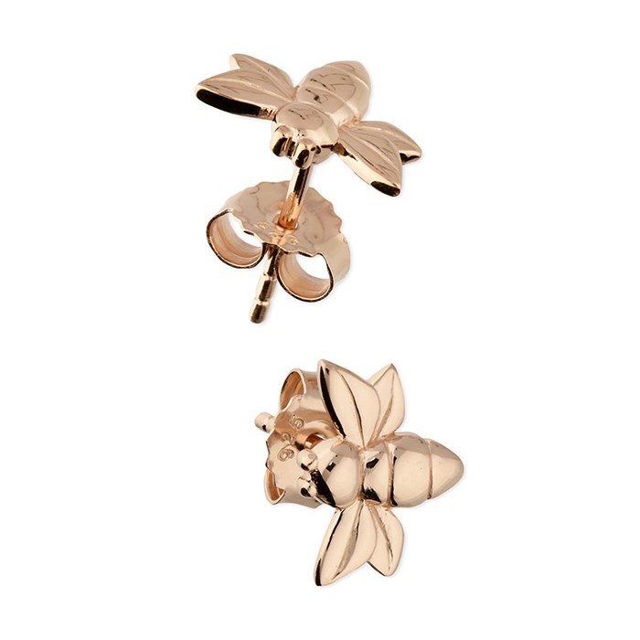 Small Bumble Bee Stud Earrings 18ct Rose Gold Plated Hallmarked British Made