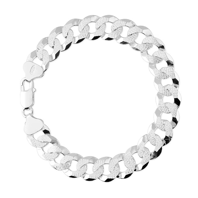 Gents Solid Sterling Silver Italian Bevelled Bracelet British Made 925 Hallmark