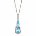 Blue Topaz and Diamond Pendant 9ct White Gold 375 Hallmarked British Made