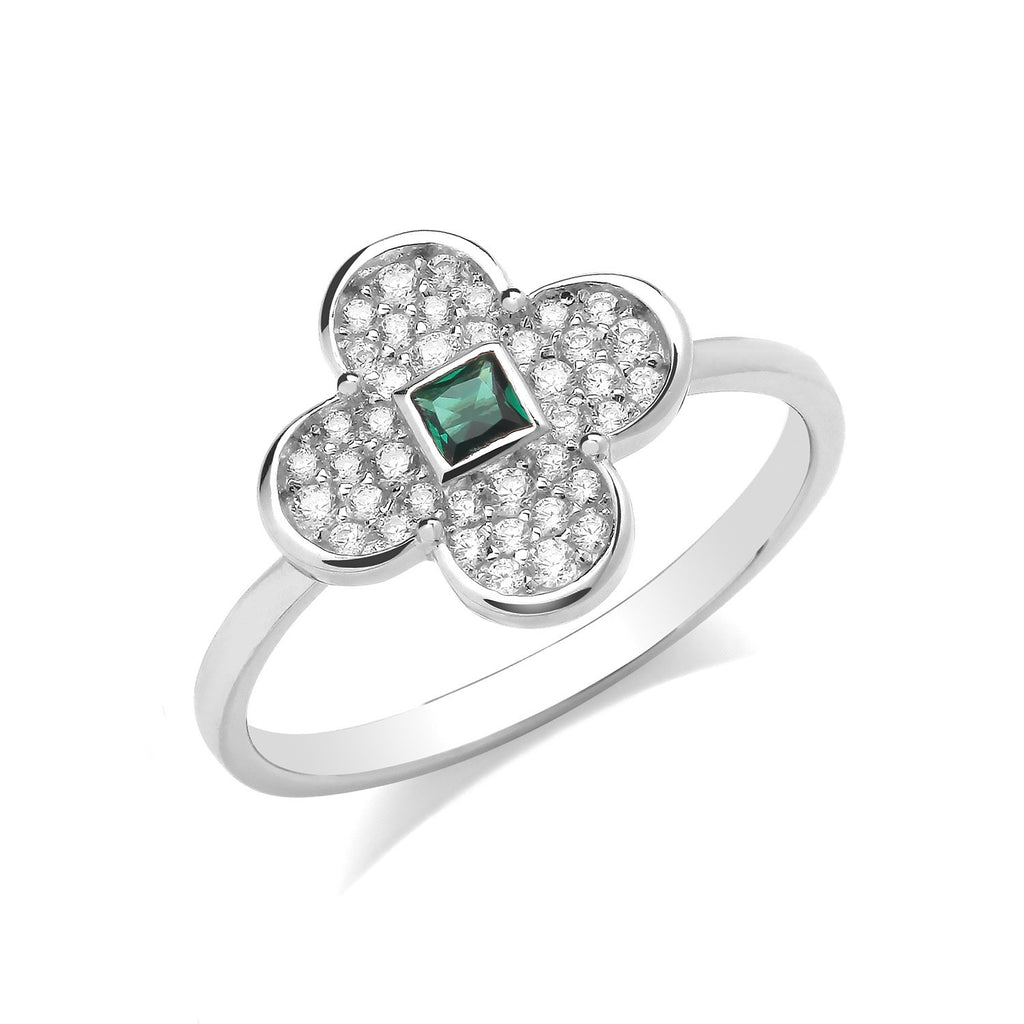 Floral Emerald Ring Sterling Silver 925 Hallmarked Sizes J - T British Made