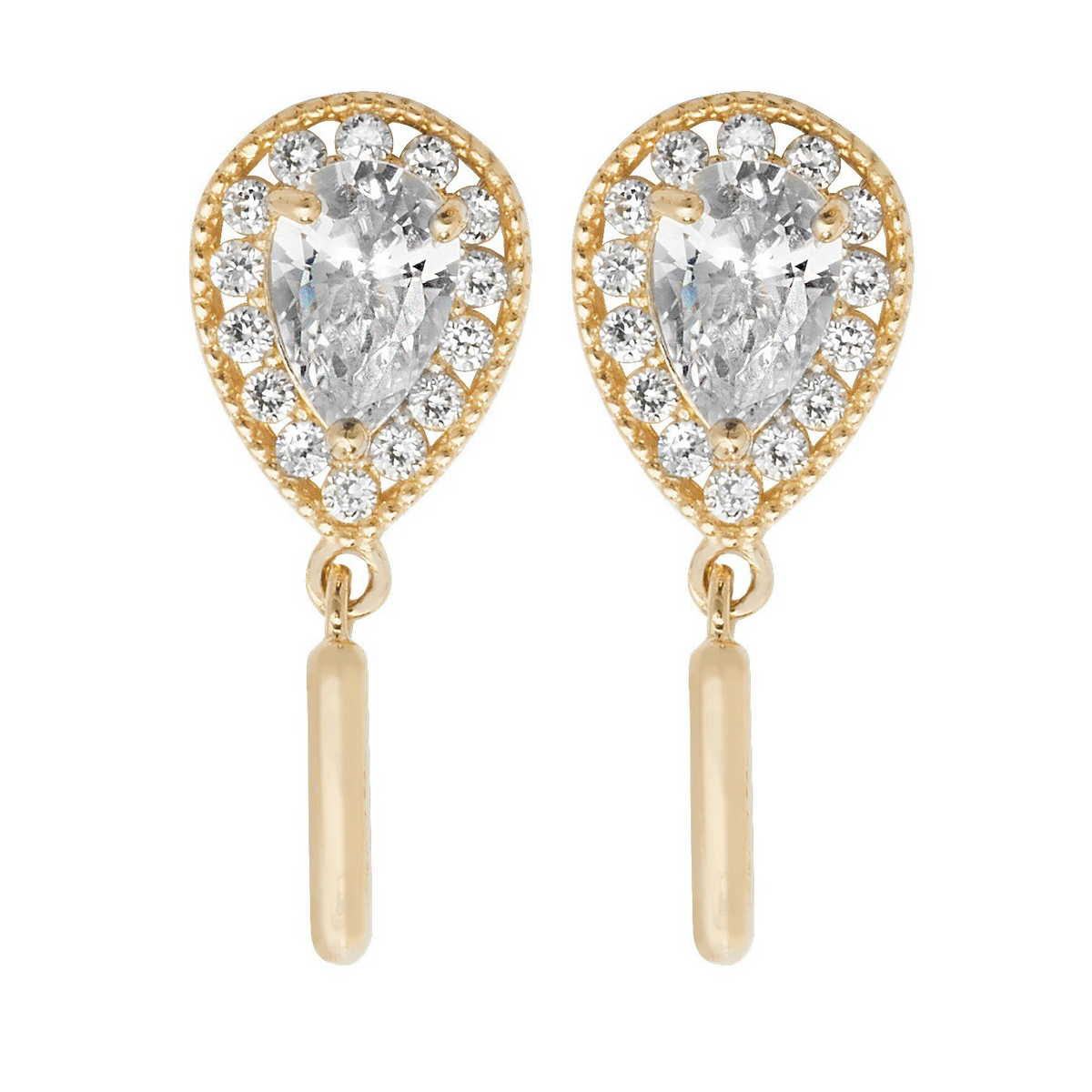 15 Stone Pear Drop Earrings 9ct Yellow Gold 375 Hallmarked Brand New Boxed