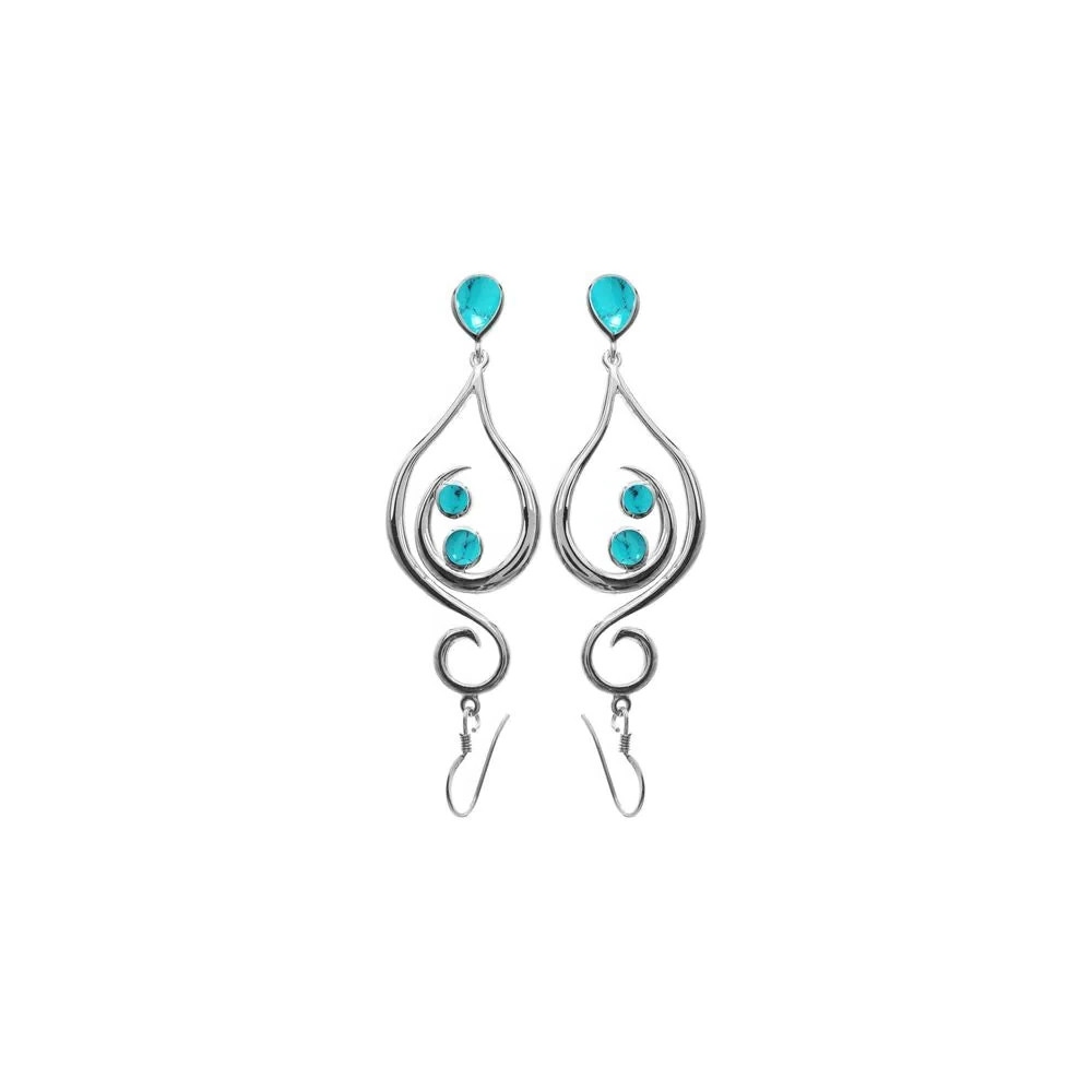 Natural Turquoise Large Swirl Earrings Sterling Silver 925 Hallmark British Made