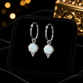 12mm White Opal Ball Hoop Earrings Sterling Silver 925 Hallmark Brand New Boxed