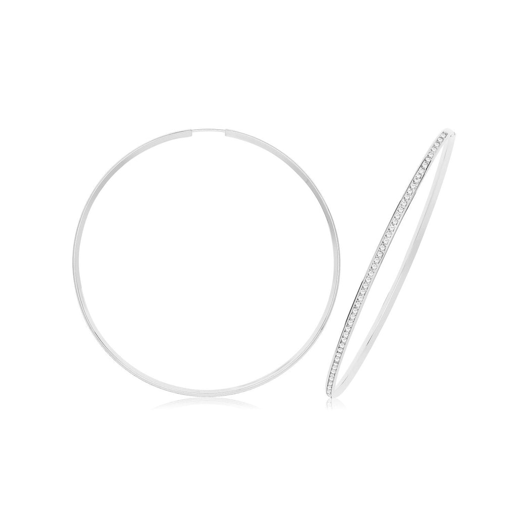 9ct White Gold Channel Set Hoop Earrings 375 Hallmarked 25mm-70mm Diameter
