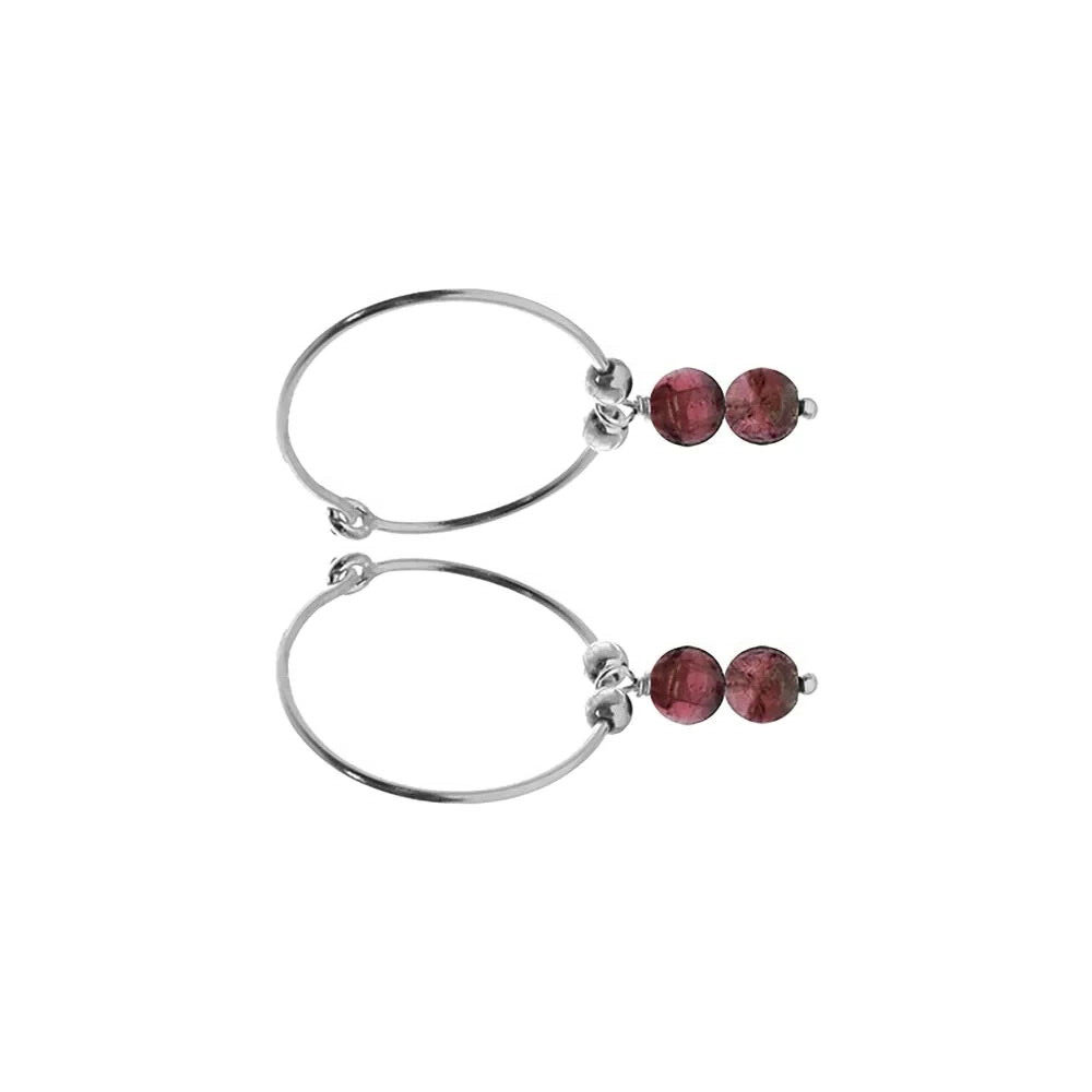 Garnet Double Drop Hoop Earrings Sterling Silver 925 Hallmarked Brand New Boxed