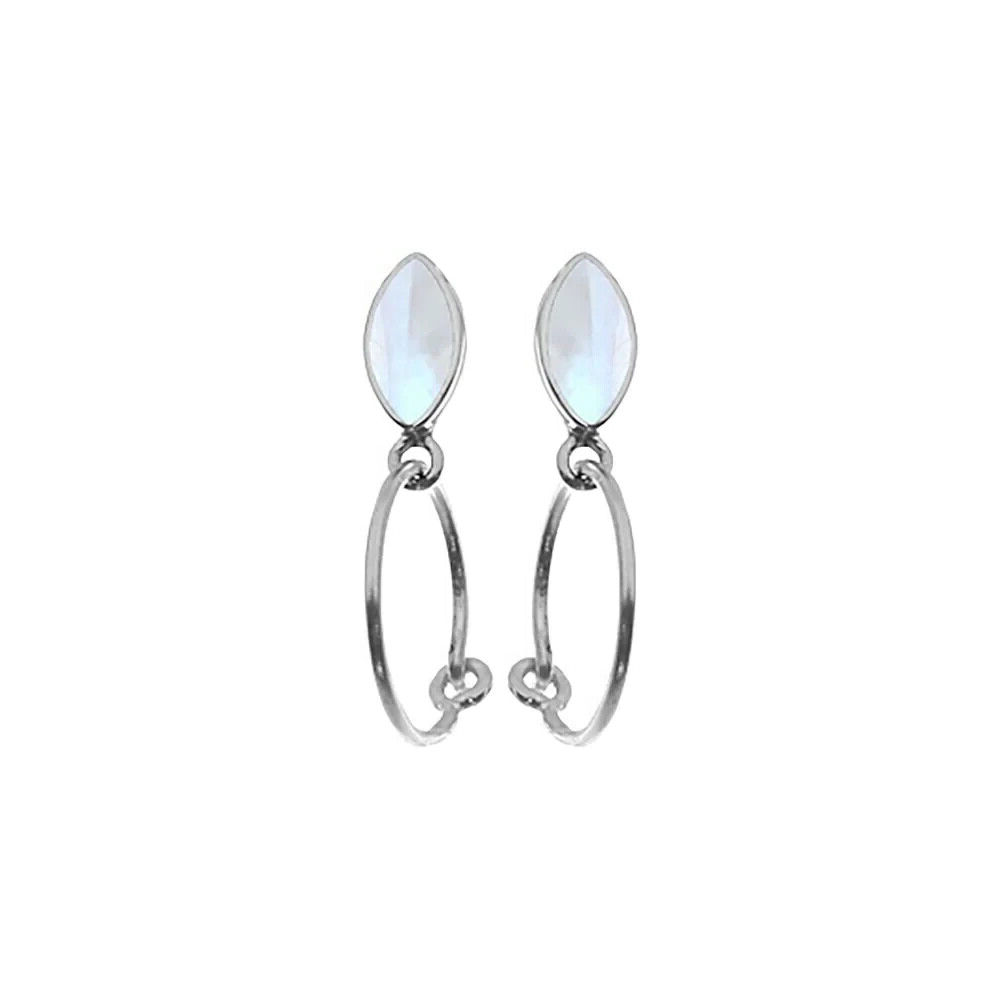 Marquise Moonstone Drop Hoop Earrings Sterling Silver 925 Hallmarked Brand New