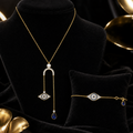 Pearl Evil Eye Necklace and Bracelet Set 9ct Yellow Gold 375 Hallmarked