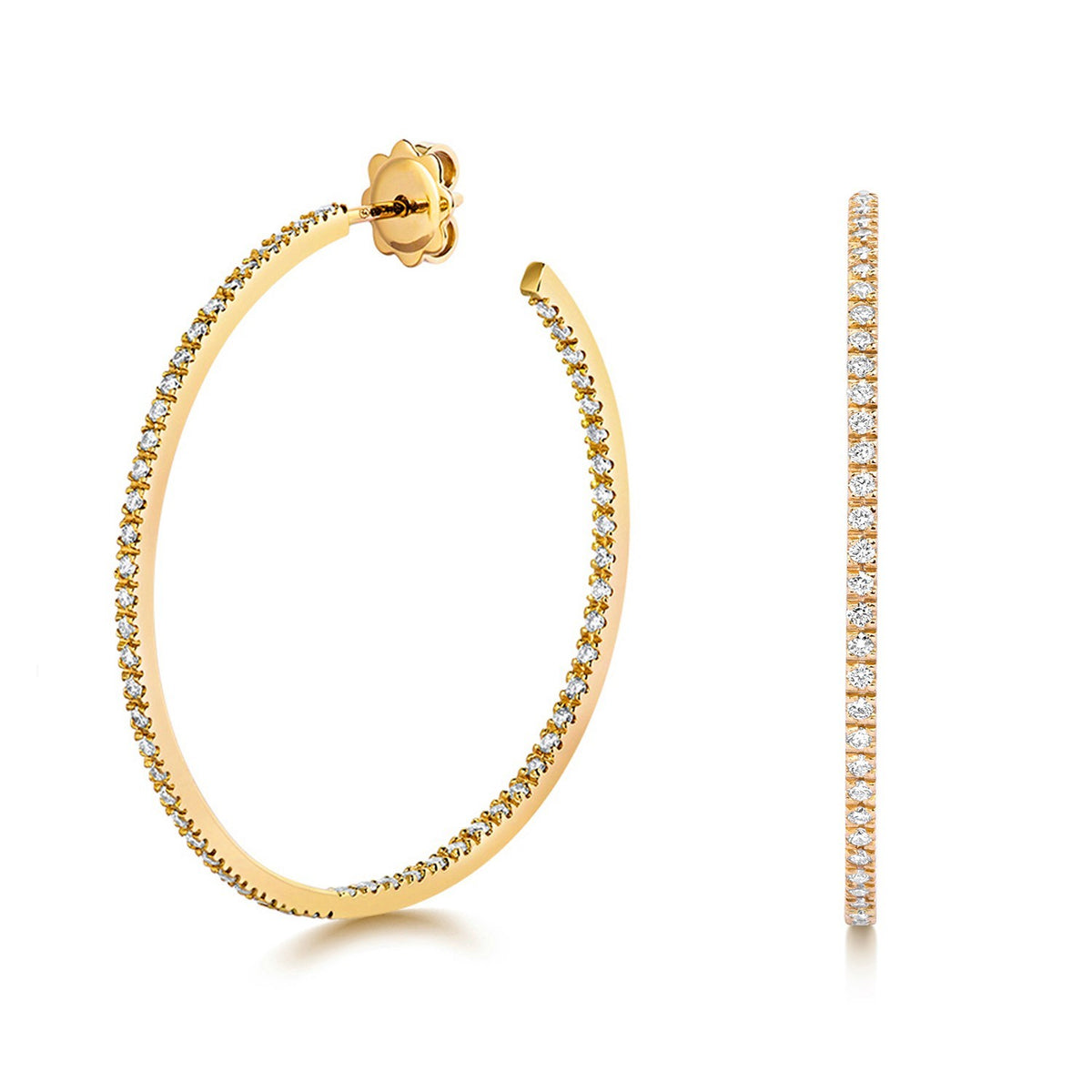 40mm Natural Diamond Hoop Earrings 18ct Yellow Gold Hallmarked British Made