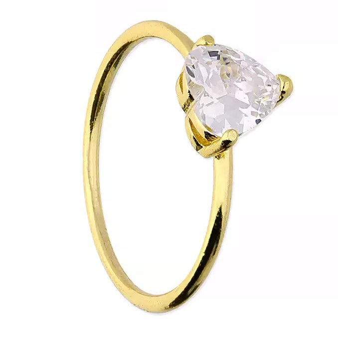 Solitaire Heart Ring 14ct Yellow Gold Plated Hallmarked British Made Size K - Q