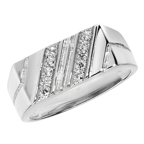 Men's Sterling Silver Ring Pave Set Engagement Gents 925 Hallmarked Sizes M - X