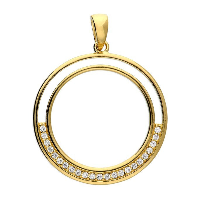 Channel Set Circle Pendant 18ct Yellow Gold Plated Hallmarked All Chain Lengths