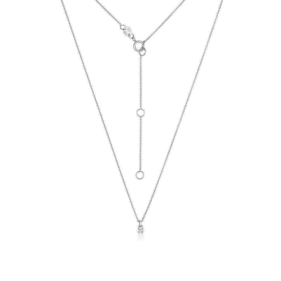 1 Natural Diamond 4 Claw Necklace 18ct White Gold Hallmarked British Made