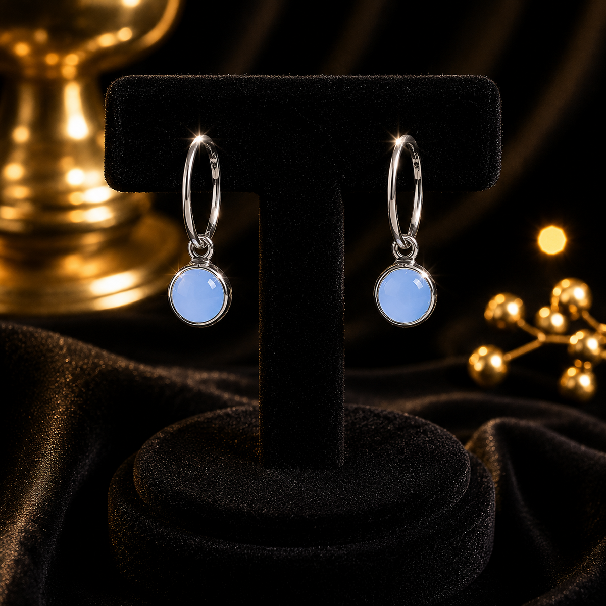 Round Chalcedony Hoop Earrings Sterling Silver 925 Hallmarked Brand New Boxed