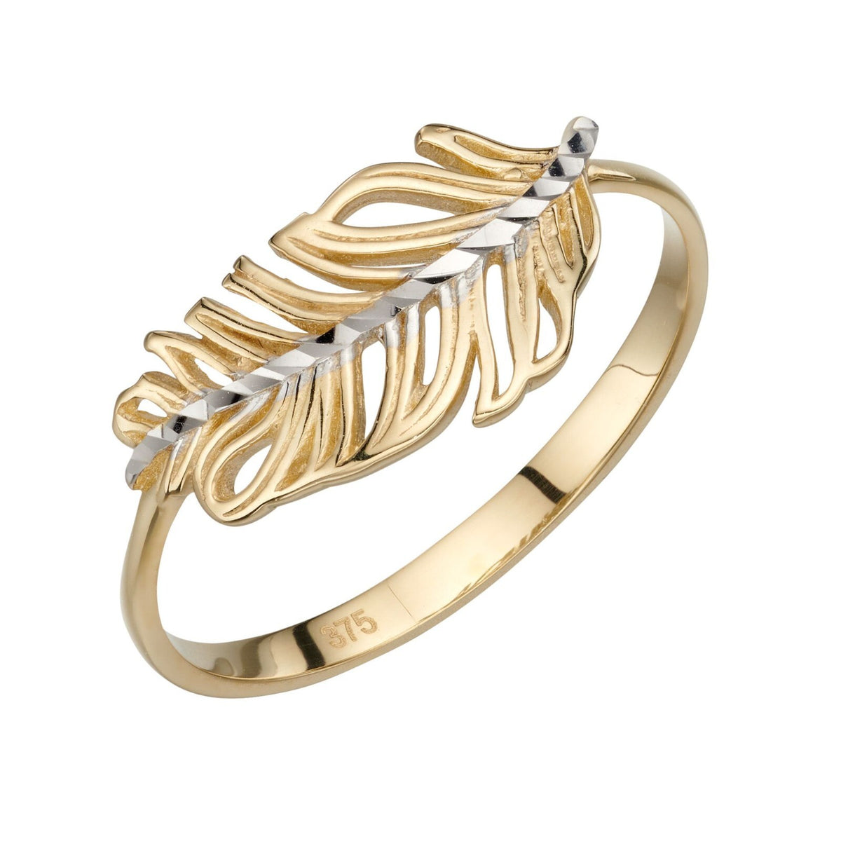Plain Feathered 9ct Yellow/White Gold Ring 375 Hallmarked Ring Sizes L - Q