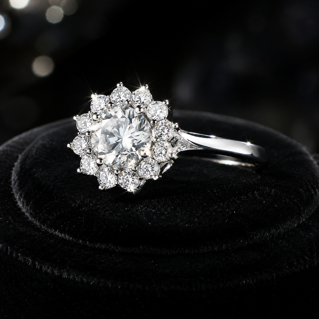 Flower Halo Ring Sterling Silver 925 Hallmarked British Made Size M - R