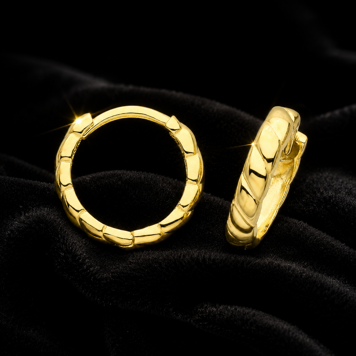 9ct Yellow Gold Grooved Hoop Earrings British Made 375 Hallmark Brand New Boxed