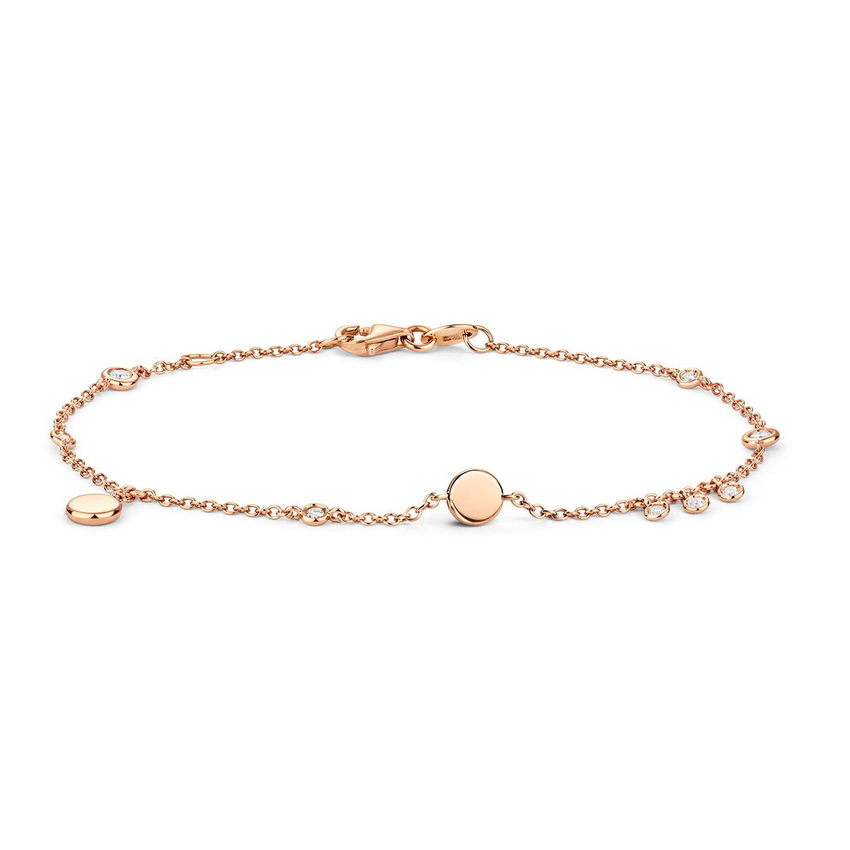 Flush 8 Natural Diamond 18ct Rose Gold Bracelet 375 Hallmarked British Made