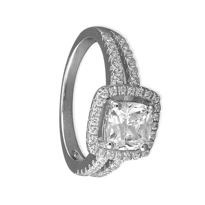 Square Pave Set Ring Sterling Silver 925 Hallmarked British Made Size K - R
