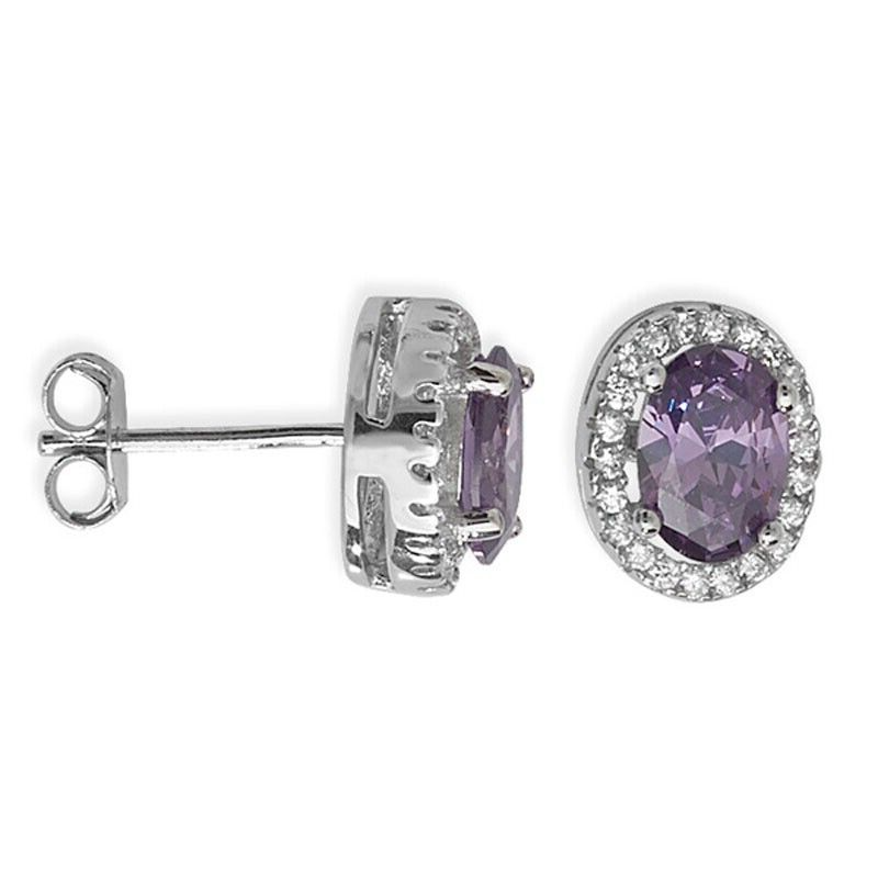 Amethyst Halo Stud Earrings Sterling Silver 925 Hallmarked Brand New Boxed