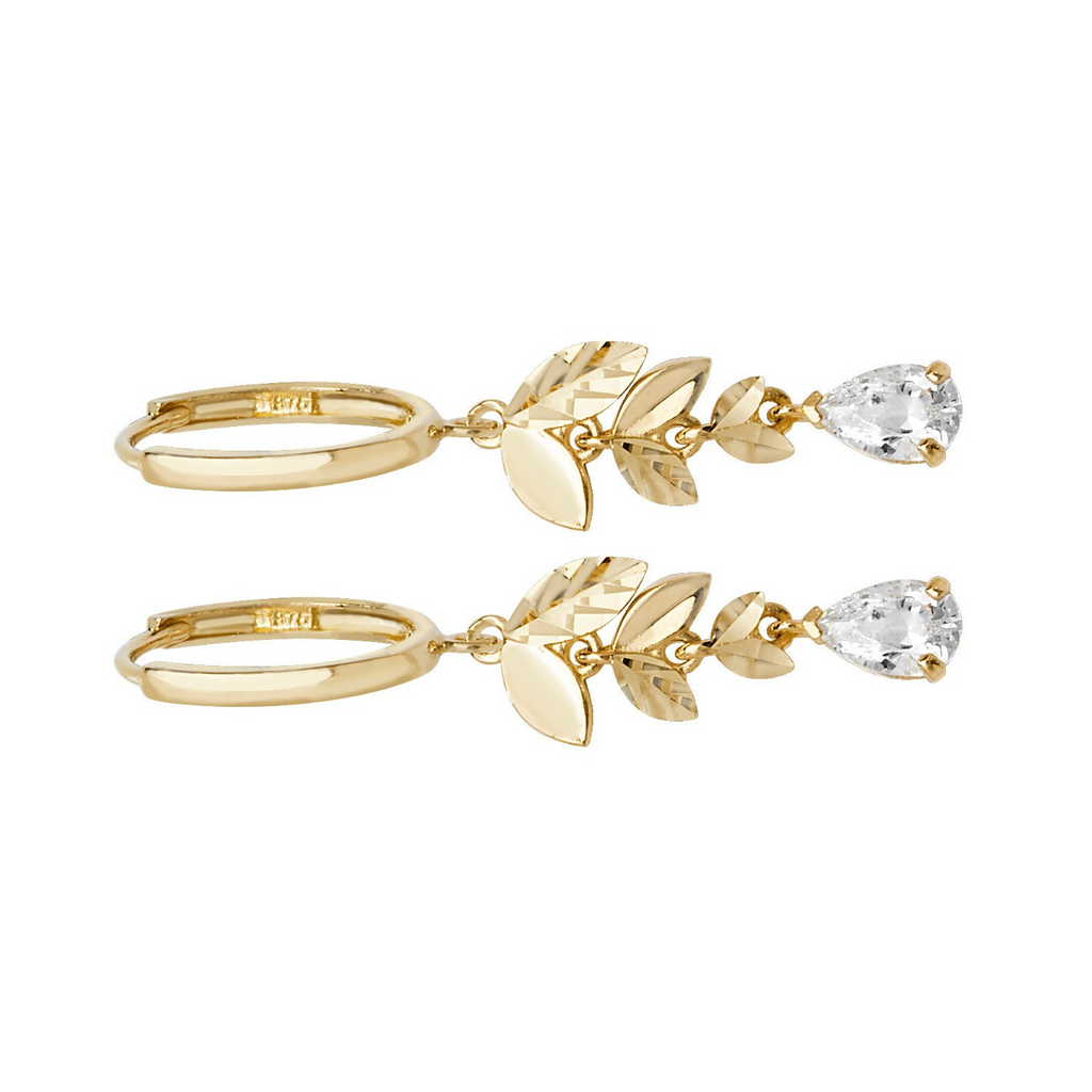 Floral Teardrop Drop Hoop Earrings 9ct Yellow Gold 375 Hallmark Brand New Boxed