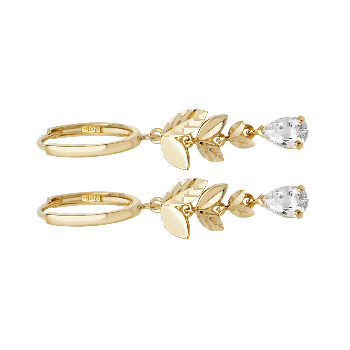 Floral Teardrop Drop Hoop Earrings 9ct Yellow Gold 375 Hallmark Brand New Boxed