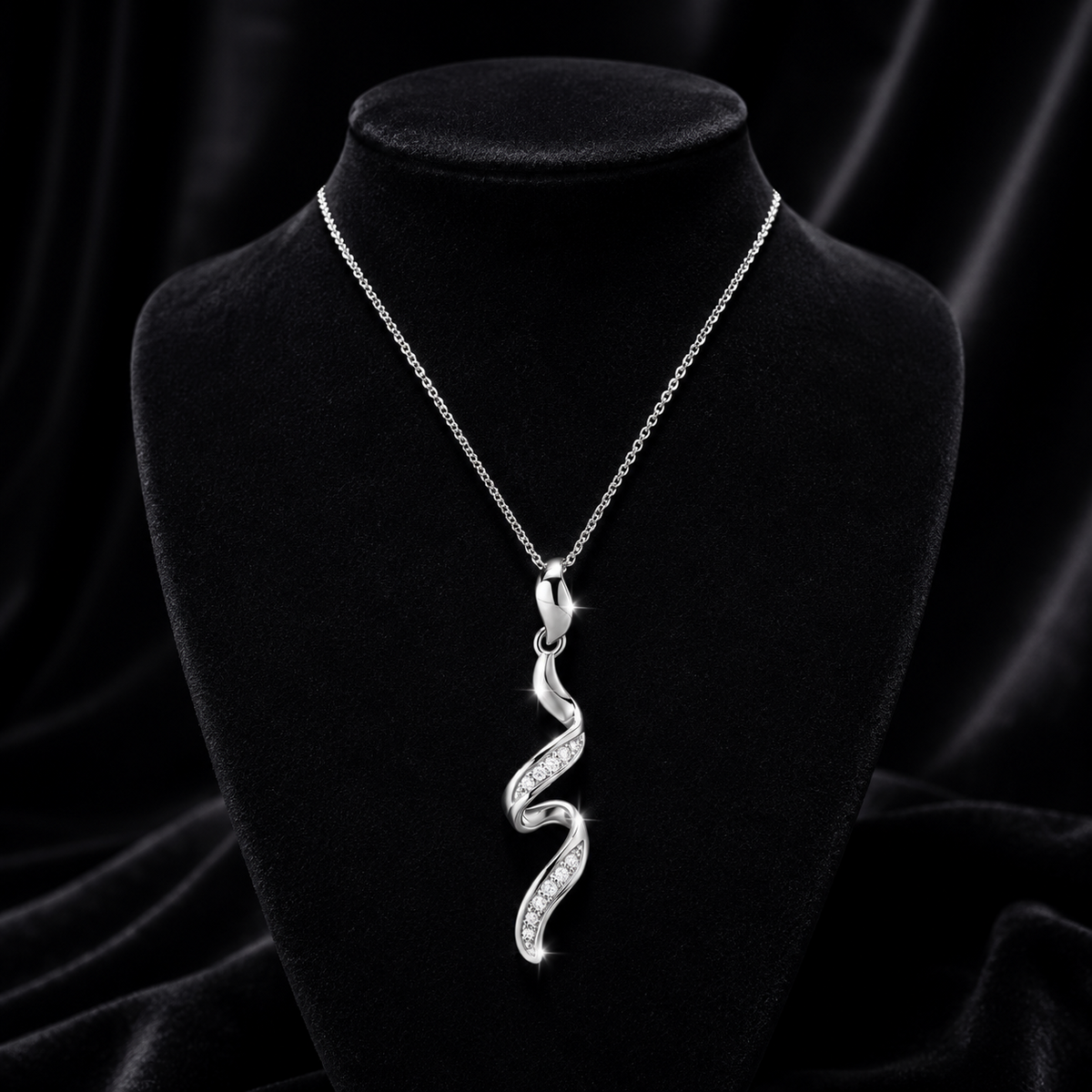 Natural Diamond Twist Pendant 9ct White Gold 375 Hallmarked British Made