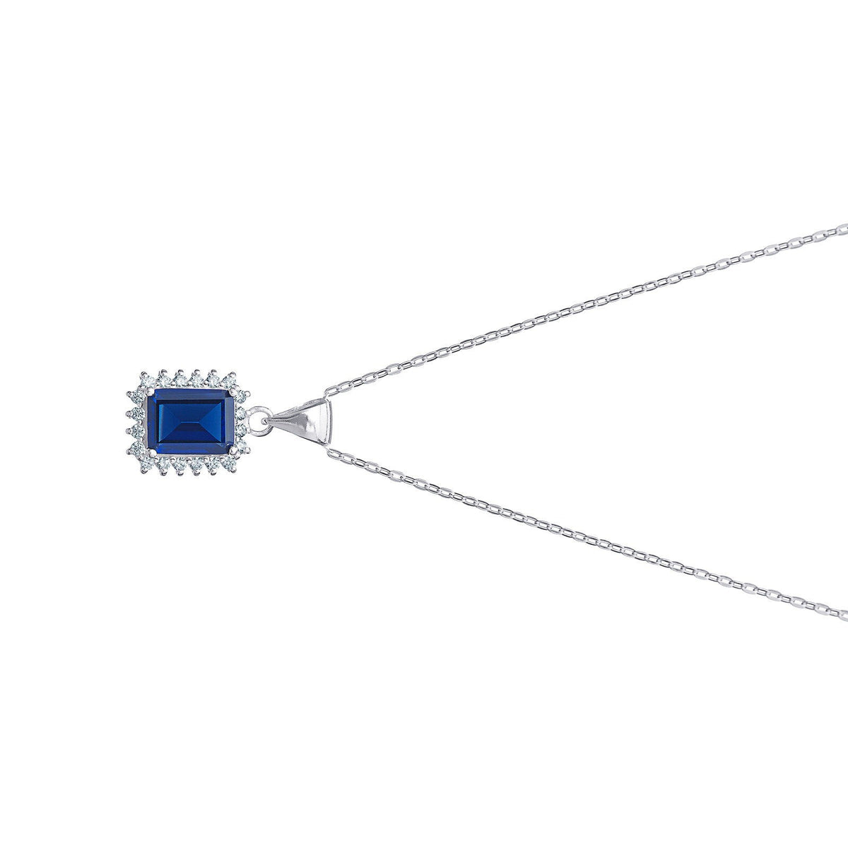 Halo Sterling Silver Sapphire Pendant Hallmarked British Made All Chain Lengths