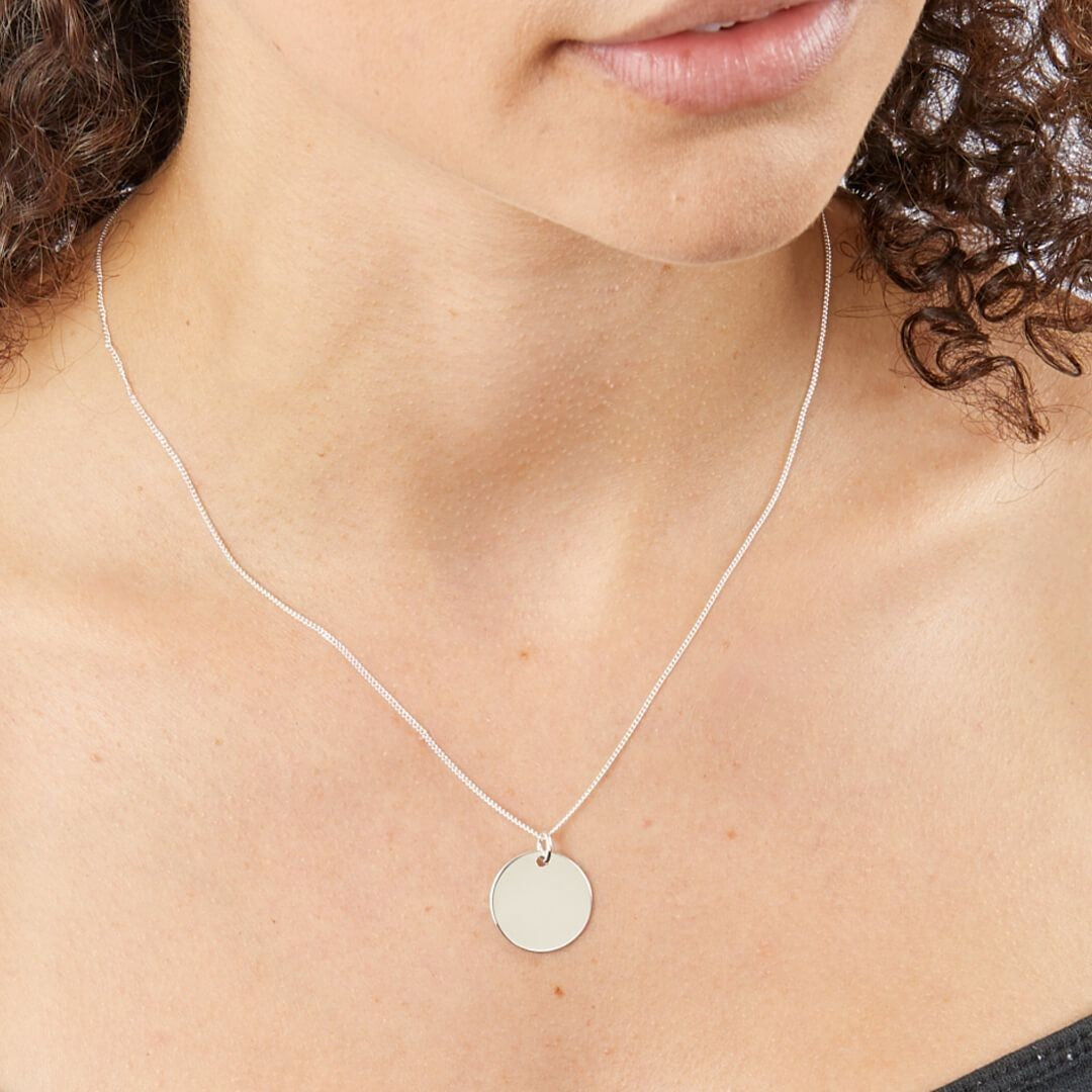 18mm Engravable Disc Pendant Sterling Silver 925 Hallmarked All Chain Lengths