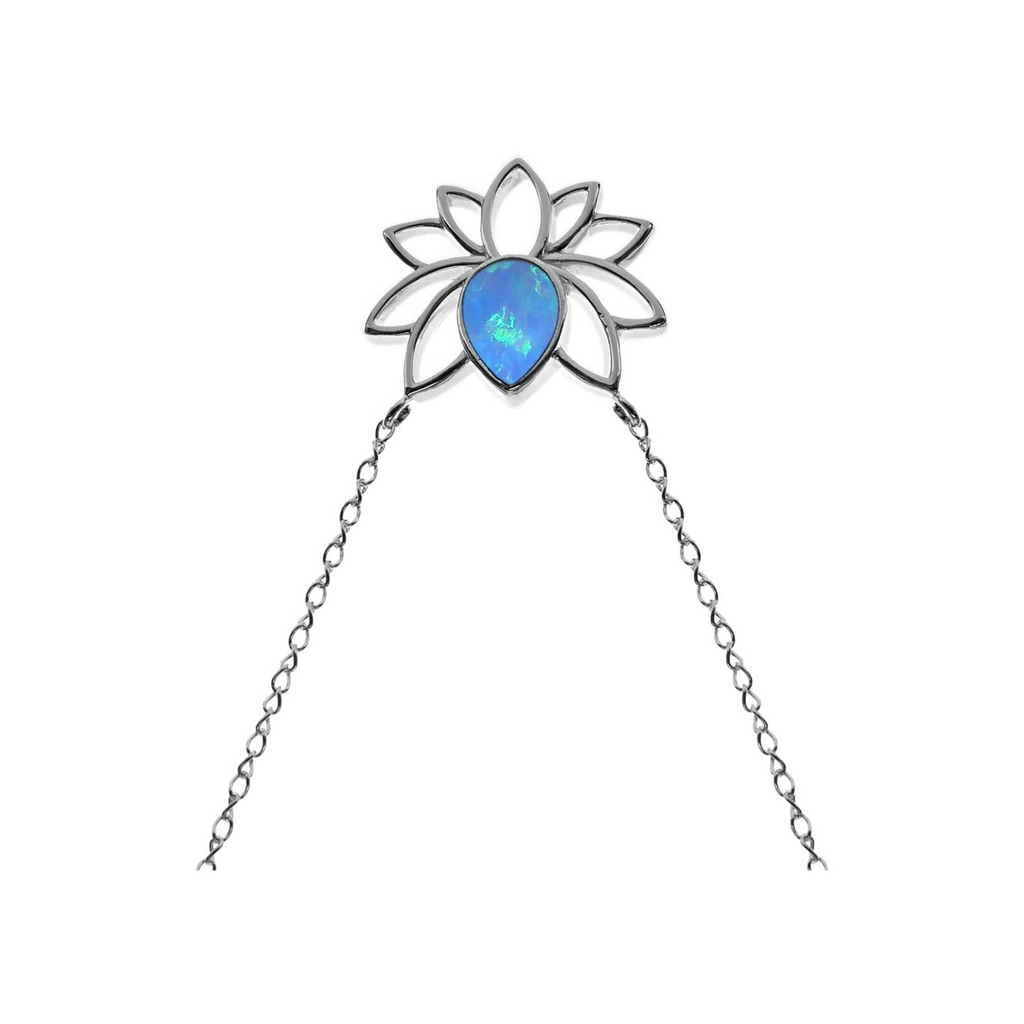 Opal Lotus Flower Necklace Solid Sterling Silver 925 Hallmarked British Made
