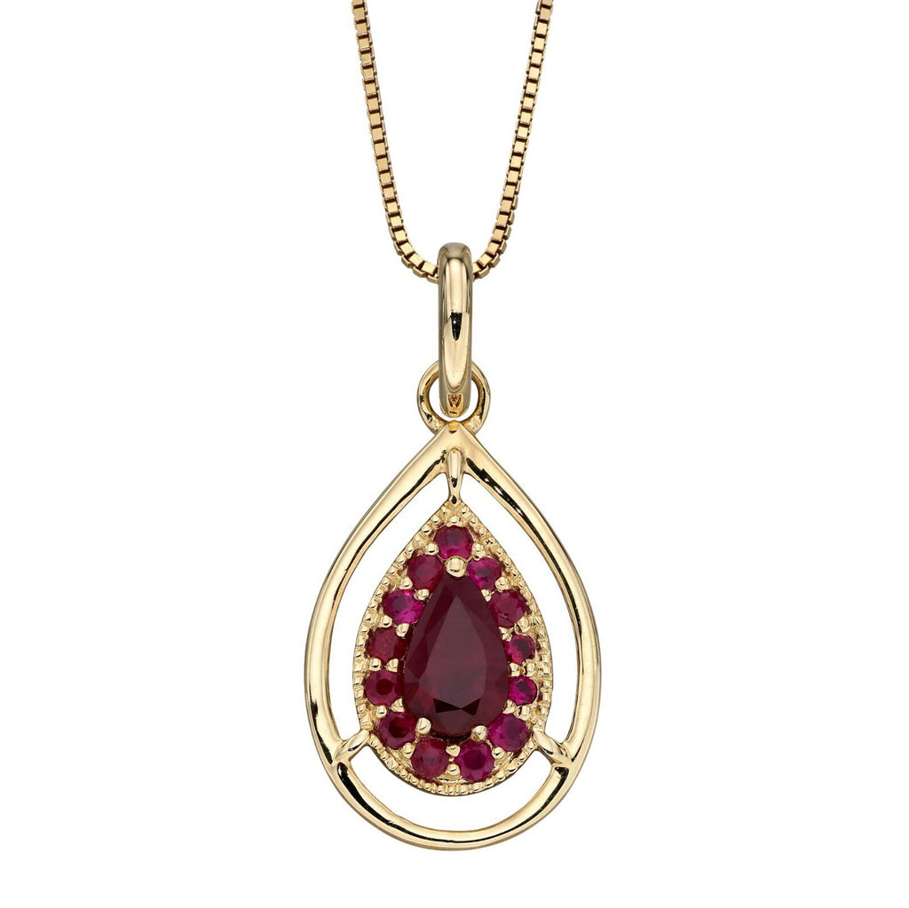 Teardrop Ruby Pendant 9ct Yellow Gold 375 Hallmarked British Made Brand New