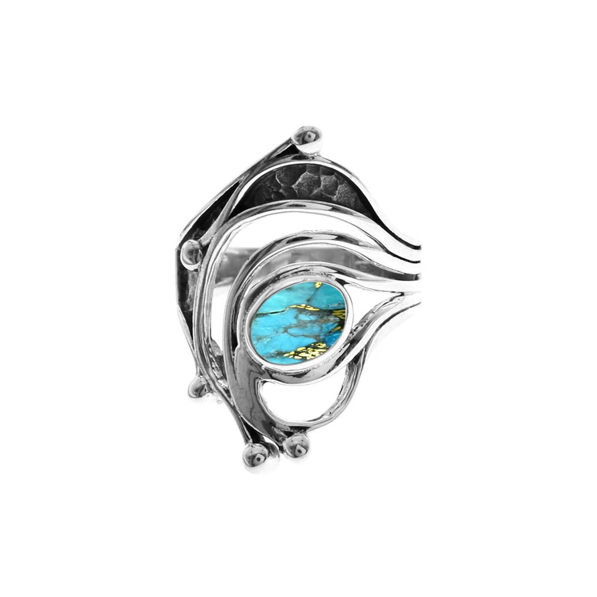 Natural Statement Turquoise Sterling Silver 925 Hallmark British Made Size K - T