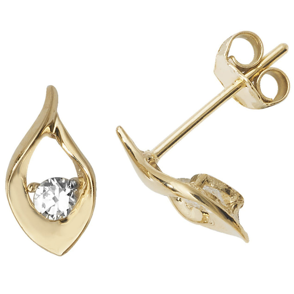 Solitaire Teardrop Stud Earrings 9ct Yellow Gold 375 Hallmarked Brand New Boxed