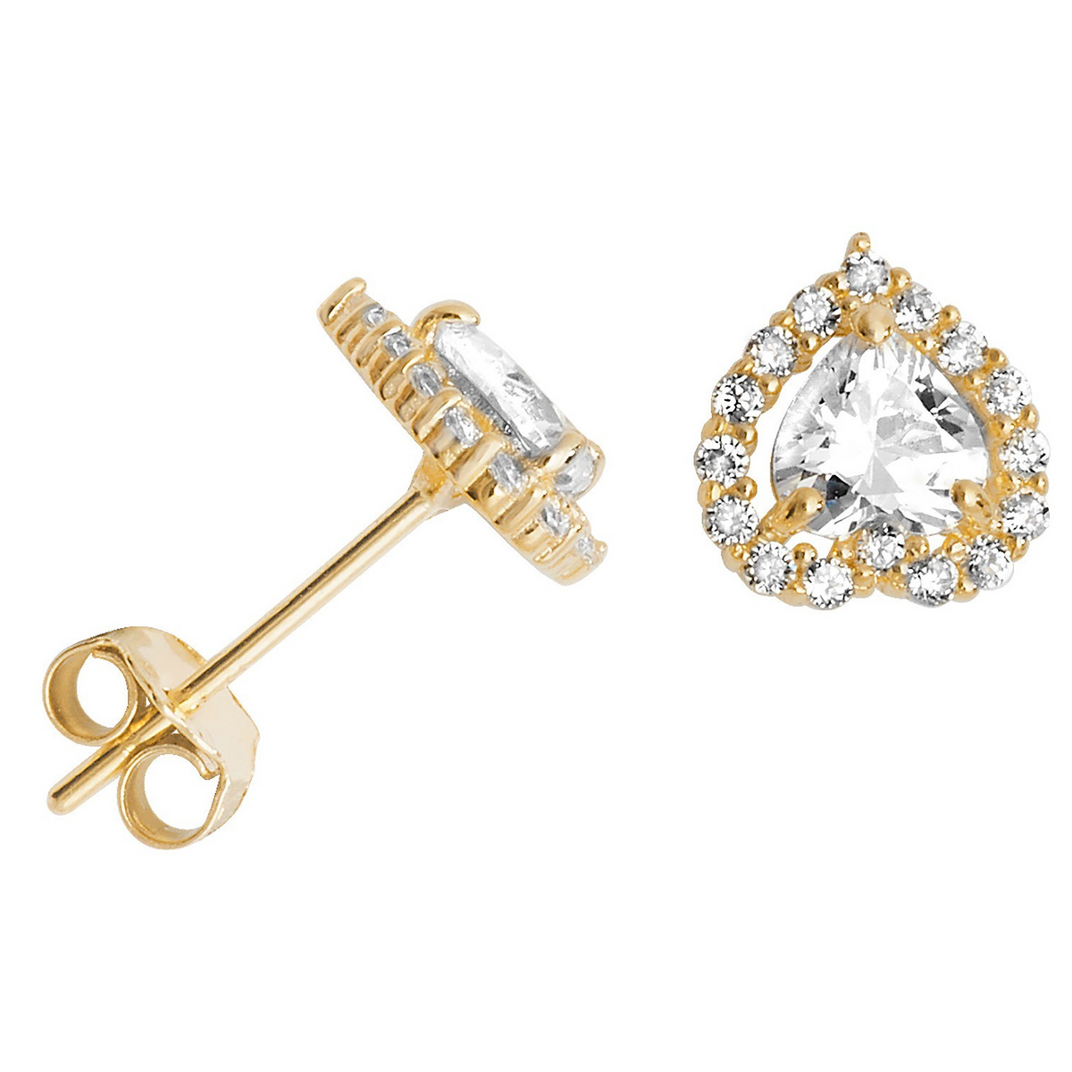 Halo Heart Stud Earrings 9ct Yellow Gold 375 Hallmarked Brand New Boxed