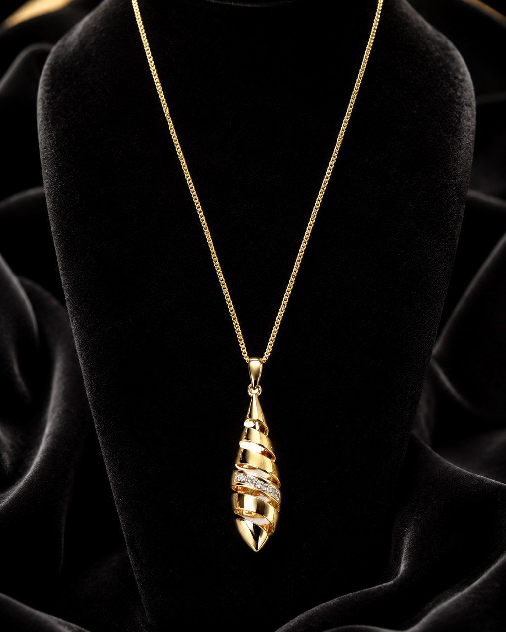 Spiral Drop Pendant with Diamond Detail in 9ct Yellow Gold 375 Hallmarked